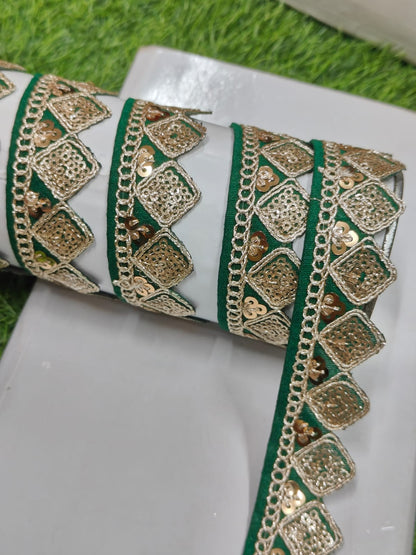 JOLLY COUNTER PRESANT A NEW LACE IN EMBRODARY WITH SEQUANCE IN GREEN COLOR AND 1 INCH SIZE IN 9 MEETER LENGTH. - Image 3