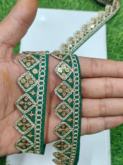 JOLLY COUNTER PRESANT A NEW LACE IN EMBRODARY WITH SEQUANCE IN GREEN COLOR AND 1 INCH SIZE IN 9 MEETER LENGTH. - Image 4