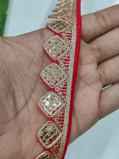 JOLLY COUNTER PRESANT A NEW LACE IN EMBRODARY WITH SEQUANCE IN RED COLOR AND 1.25 INCH SIZE IN 9 MEETER LENGTH. - Image 6