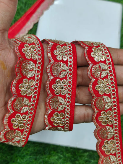 JOLLY COUNTER PRESANT A NEW LACE IN EMBRODARY WITH SEQUANCE IN RED COLOR AND 1.25 INCH SIZE IN 9 MEETER LENGTH. - Image 3