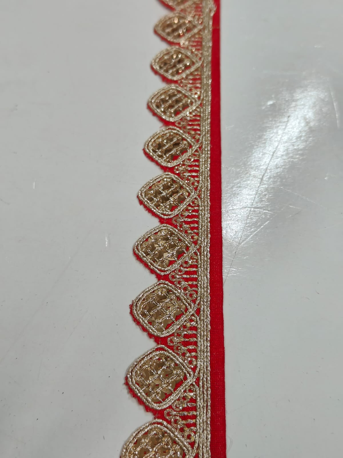 JOLLY COUNTER PRESANT A NEW LACE IN EMBRODARY WITH SEQUANCE IN RED COLOR AND 1.25 INCH SIZE IN 9 MEETER LENGTH. - Image 7