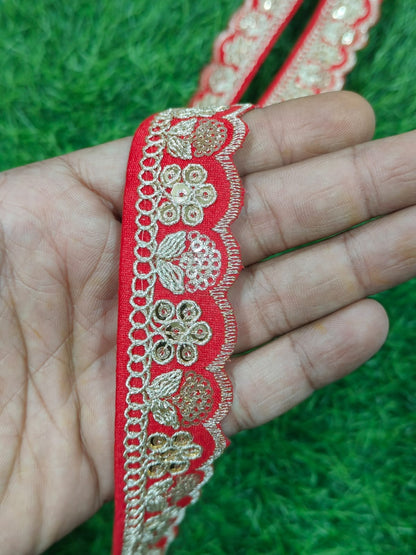 JOLLY COUNTER PRESANT A NEW LACE IN EMBRODARY WITH SEQUANCE IN RED COLOR AND 1.25 INCH SIZE IN 9 MEETER LENGTH. - Image 7