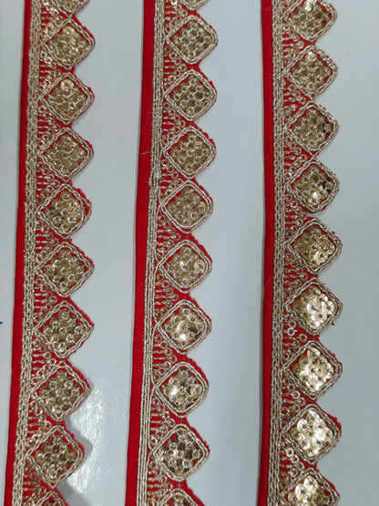 JOLLY COUNTER PRESANT A NEW LACE IN EMBRODARY WITH SEQUANCE IN RED COLOR AND 1.25 INCH SIZE IN 9 MEETER LENGTH. - Image 5