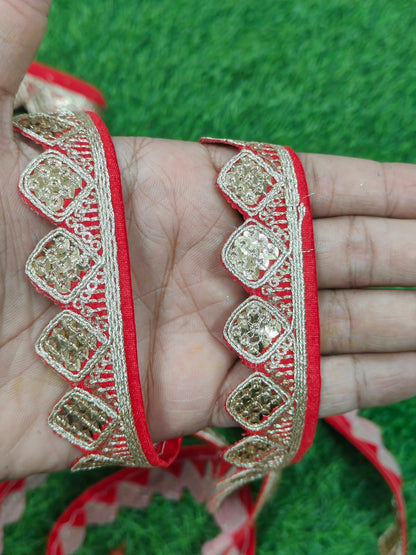 JOLLY COUNTER PRESANT A NEW LACE IN EMBRODARY WITH SEQUANCE IN RED COLOR AND 1.25 INCH SIZE IN 9 MEETER LENGTH. - Image 4