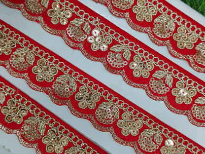 JOLLY COUNTER PRESANT A NEW LACE IN EMBRODARY WITH SEQUANCE IN RED COLOR AND 1.25 INCH SIZE IN 9 MEETER LENGTH. - Image 4