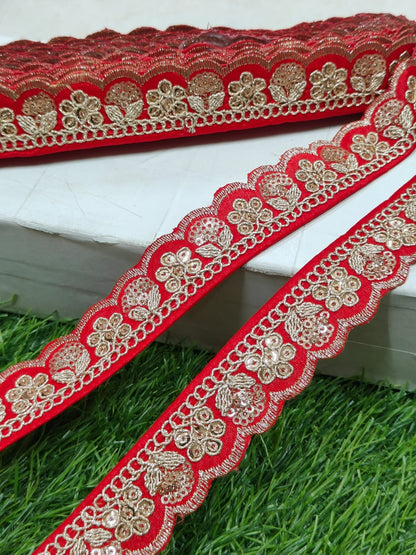 JOLLY COUNTER PRESANT A NEW LACE IN EMBRODARY WITH SEQUANCE IN RED COLOR AND 1.25 INCH SIZE IN 9 MEETER LENGTH. - Image 6