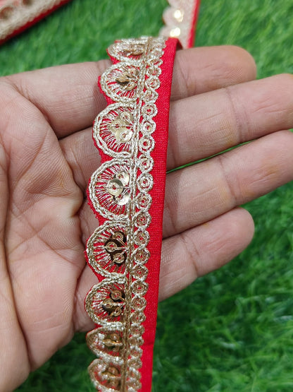 JOLLY COUNTER PRESANT A NEW LACE IN EMBRODARY WITH SEQUANCE IN RED COLOR AND 1 INCH SIZE IN 9 MEETER LENGTH. - Image 4