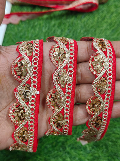 JOLLY COUNTER PRESANT A NEW LACE IN EMBRODARY WITH SEQUANCE IN RED COLOR AND 1 INCH SIZE IN 9 MEETER LENGTH. - Image 2