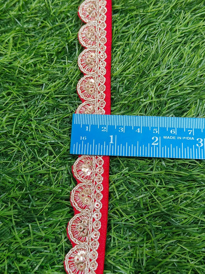JOLLY COUNTER PRESANT A NEW LACE IN EMBRODARY WITH SEQUANCE IN RED COLOR AND 1 INCH SIZE IN 9 MEETER LENGTH. - Image 3