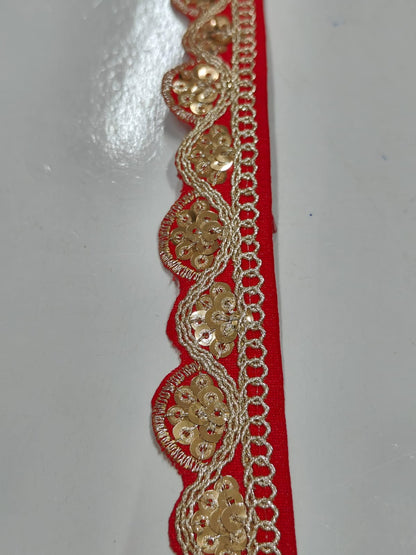 JOLLY COUNTER PRESANT A NEW LACE IN EMBRODARY WITH SEQUANCE IN RED COLOR AND 1 INCH SIZE IN 9 MEETER LENGTH. - Image 3