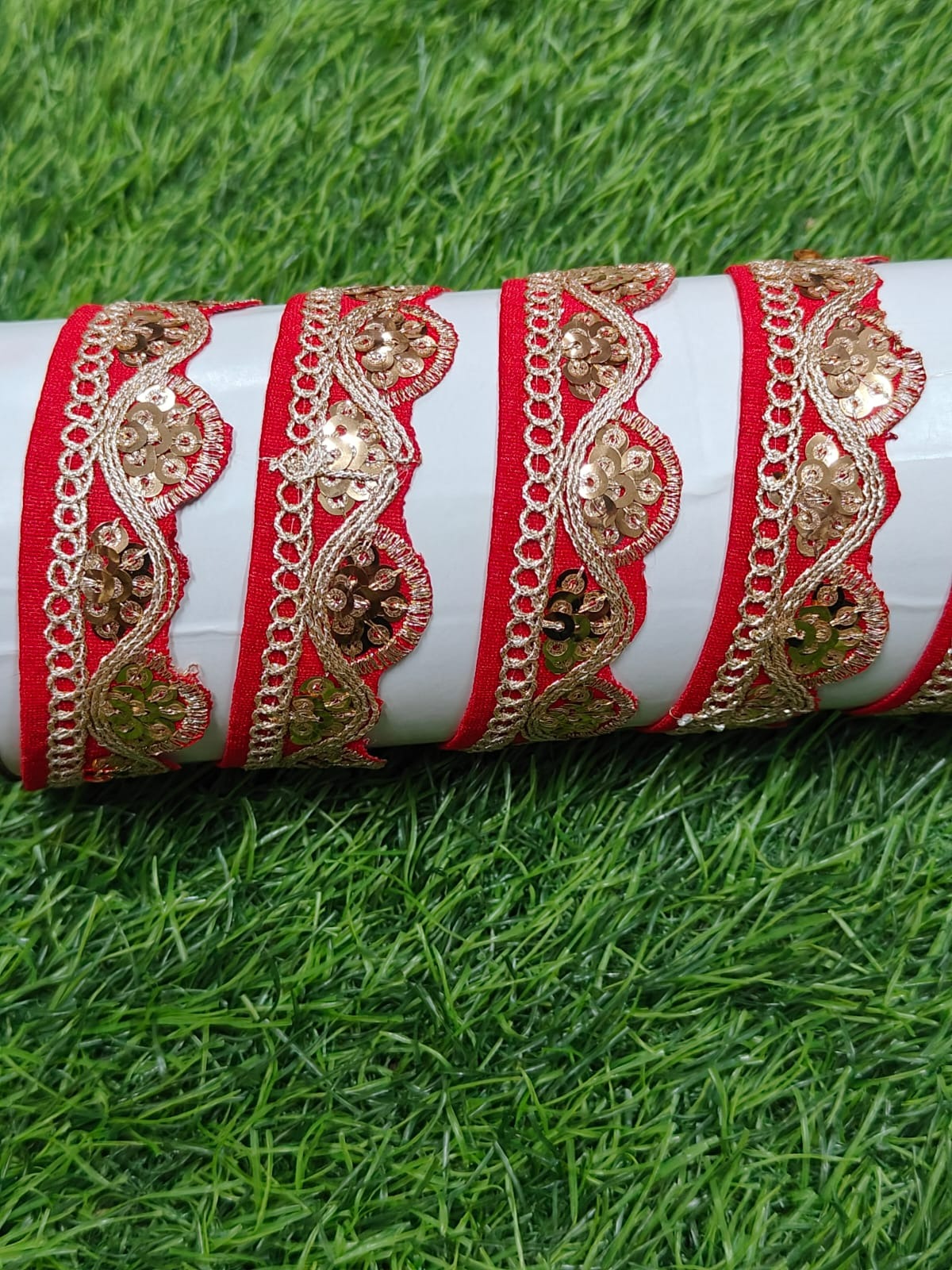 JOLLY COUNTER PRESANT A NEW LACE IN EMBRODARY WITH SEQUANCE IN RED COLOR AND 1 INCH SIZE IN 9 MEETER LENGTH. - Image 7