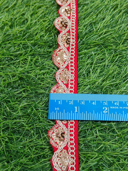 JOLLY COUNTER PRESANT A NEW LACE IN EMBRODARY WITH SEQUANCE IN RED COLOR AND 1 INCH SIZE IN 9 MEETER LENGTH. - Image 3