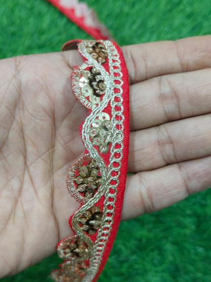 JOLLY COUNTER PRESANT A NEW LACE IN EMBRODARY WITH SEQUANCE IN RED COLOR AND 1 INCH SIZE IN 9 MEETER LENGTH. - Image 6
