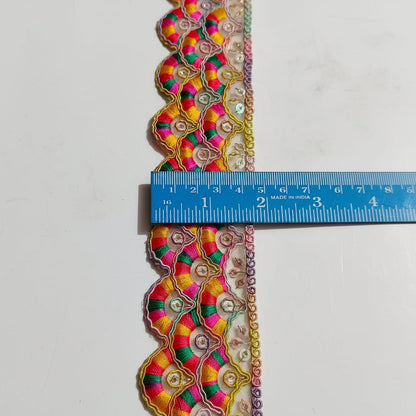Multicolor Embroidered Lace Border | 4 Meter Length | 2 Inch Width | Designer Sewing Lace Trim