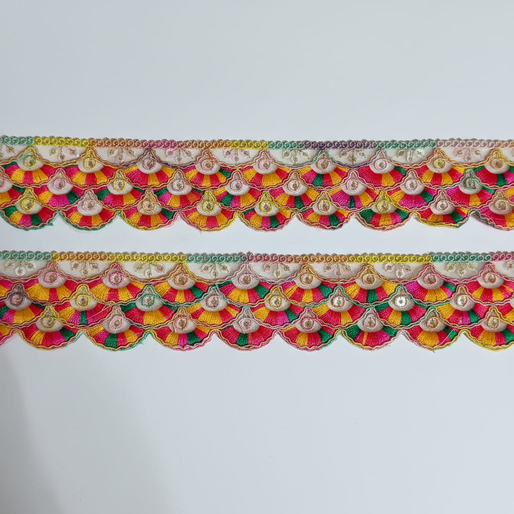 Multicolor Embroidered Lace Border | 4 Meter Length | 2 Inch Width | Designer Sewing Lace Trim